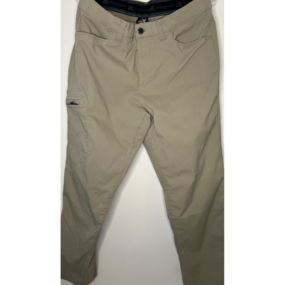 Zeroxposur Travel Series Pants Mens 34x29 Tan Stretch‎ Hiking Golf Zip Pocket